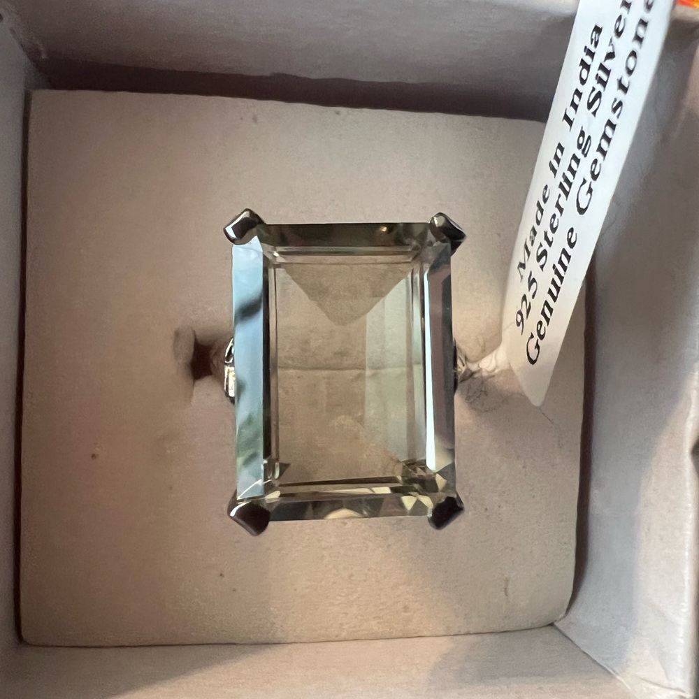 Made in India green925 sterling silver Genuine gemstone Green amethyst size 7